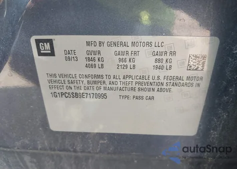 2014 Chevrolet Cruze 1Lt Auto из США, поврежденный, VIN 1G1PC5SB9E7170995